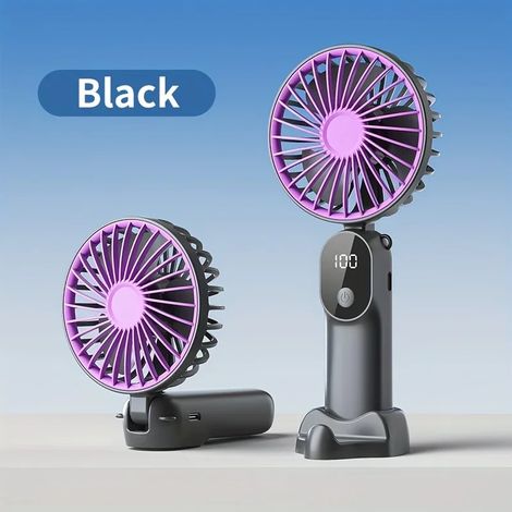 Nouveau mini ventilateur portable pliable à porter autour du cou, 6 vitesses, rechargeable par USB, avec support et écran.-AquaForge