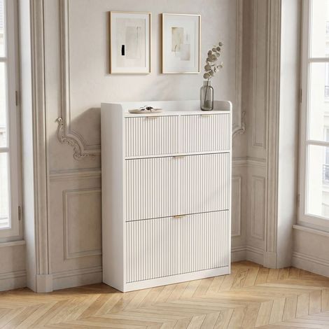 POCKETPOP Mobile per Scarpe - 2 Ante a Ribalta e 2 Cassetti - Mobile d'Ingresso - 80 x 24 x 110 cm - Bianco (1/5)