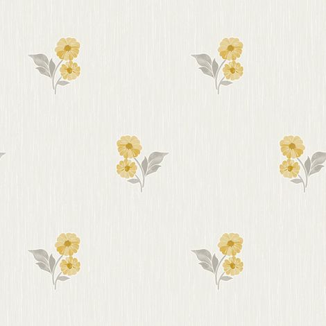Grandeco Clematis Sprig Yellow Wallpaper Floral Textured Vinyl Feature Wall (1/4)