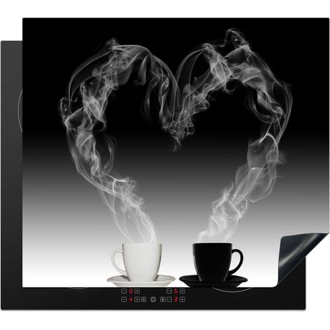 Induction Hob Protector Coffee - Heart - Black and white - Cups 57.6x51.6 cm