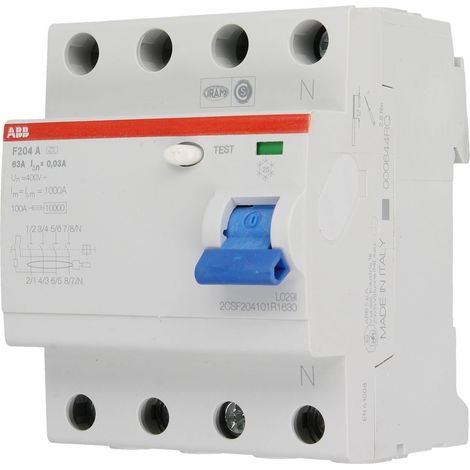 ABB 2CSF204101R1630 F204A-63/0,03 Interruttore differenziale di sicurezza A 4 poli 63 A 0.03 A 230 V