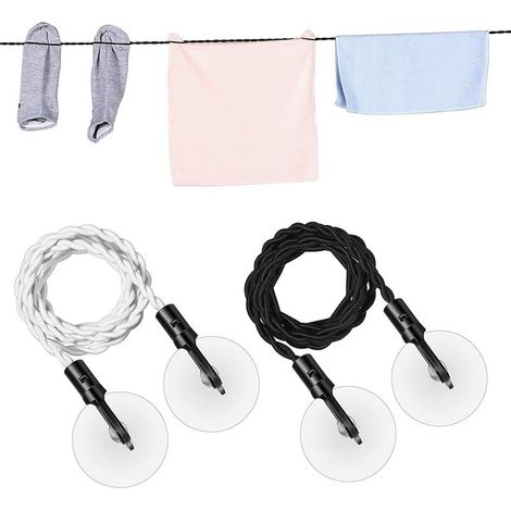Lot de 2 (noir + blanc) Corde à linge de voyage Corde à linge rétractable portable avec crochet et ventouse Accessoires de camping Cruise Essentials pour une utilisation en extérieur et en intérieur (1/5)