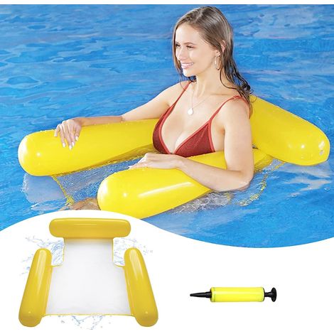 QAZQA Flottantes Hamac Piscine Hamac Gonflable Multi Usage 4 -en-1 Flottantes Hamac Bouées et Matelas gonflables Chaise Longue de Piscine Portable Flotteur pour Adultes, Enfants(Jaune) (1/5)