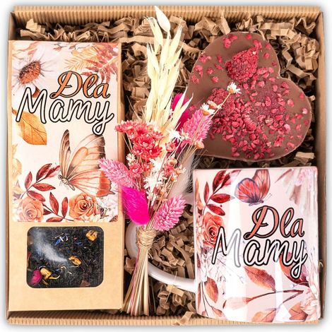 Muttertagsgeschenk – Set für Mütter: Tasse, Blumen, Tee, Schokolade, Herz (1/5)