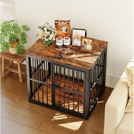Meuble cage pour chien 68,4x53x61 cm en bois noir, 3 portes, modulable pour salon FloraGrace (1/5)