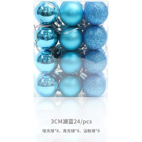 Boules de Noël électroplaquées, 3 cm, brillantes, roses, mates, colorées, 24 boîtes en PVC, décorations de Noël, bleu lac, pots ronds de 3 cm.