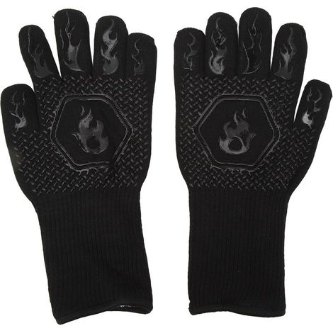 Gants de barbecue ignifugés 800°C, grande taille double face silicone pour cuisson au four et grill, résistants à la chaleur, couleur noire (1/5)