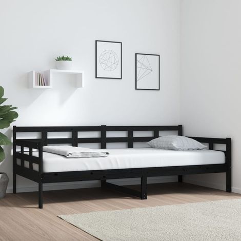 Lit adulte pour 1 personnes, Structure de lit, Assemblage Facile, Lit de jour Noir Bois massif de pin 90x200 cm OIB2040E (1/5)
