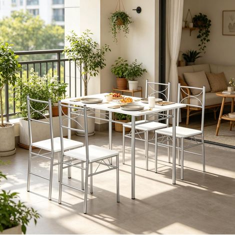 Set tavolo sedie 4 posti in MDF e ferro bianco OKMYHOME (1/4)