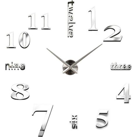 Horloge murale autocollante 3D grand format, design moderne DIY silencieux 40×40 cm (1/3)
