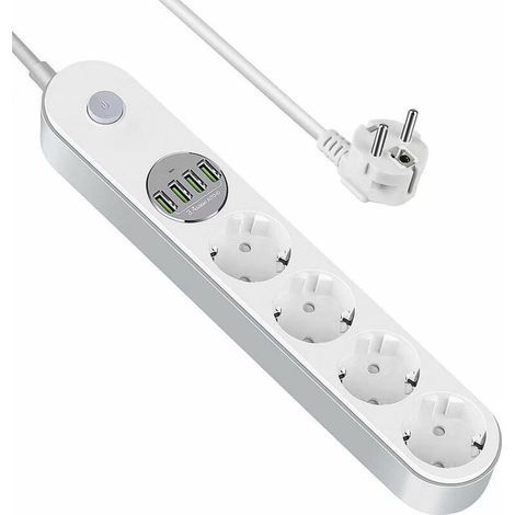 Multiprise USB Parafoudre 4 Prises + 4 USB, Interrupteur, 2m (1/5)
