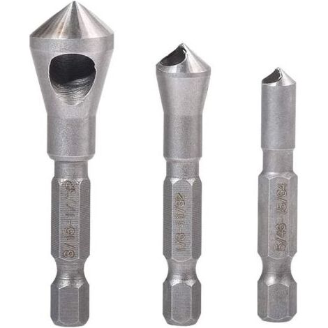 Fraise conique d'ébavurage Outil Lot de forets à tige hexagonale 1/10,2 cm à chanfreiner Outil de foret 5/162,6 cm 1/20,3 cm 3/40,6 cm (lot de 3) (1/5)