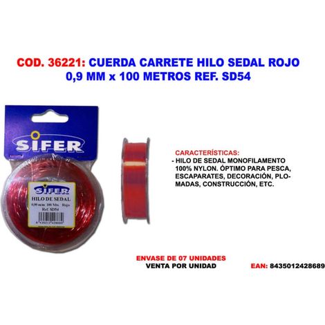 FPLUS cuerda carrete hilo sedal rojo   0,9 mm x 100 metros sd54
