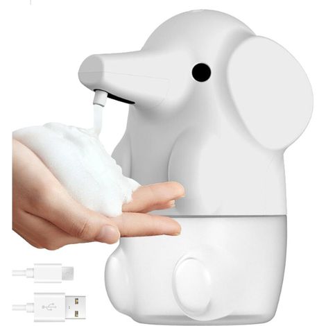 KZQ Automatischer Seifenspender, Seifenspender in Elefantenform, 250 ml, 2 USB-Modi, USB wiederaufladbar, süßer Handseifenspender für Kinder, weißer automatischer Seifenspender (1/4)