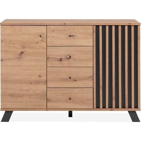 CALICOSY - Buffet 2 portes et 4 tiroirs décor chêne artisan L118 cm - LUBLIN (1/6)