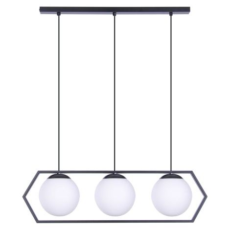 Suspension noire Kaja Favo K-4788 3 globes verre blanc