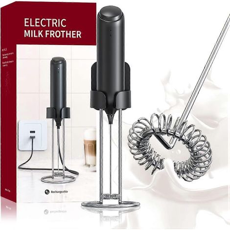 Mousseur à lait électrique avec base rechargeable, fixation murale, fouet portatif, compatible avec les mousseurs à café. (1/5)