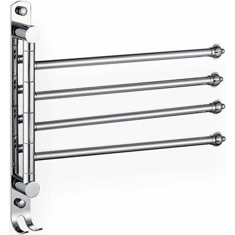 Porte-serviettes mural en acier inoxydable avec 4 bras pivotant à 180 ° pour sèche-serviettes Accessoires pour lavabo de salle de bain Support de rangement pour salle de bain Support suspend (1/3)