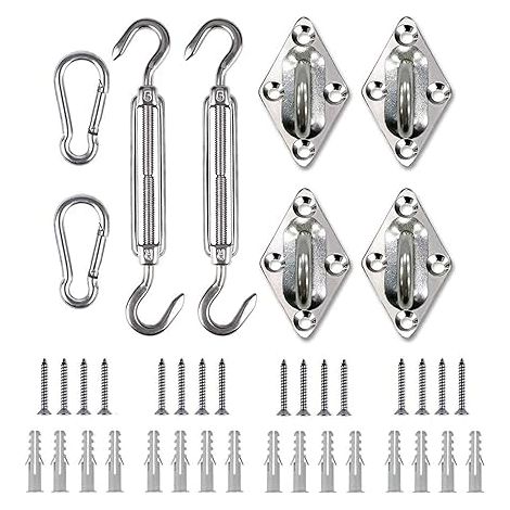 QAZQA Kit de Fixation de Voile d'ombrage M8 trés résistant, kit de Fixation pour auvent en Acier Inoxydable 304 pour Triangle et carré, kit d'accessoires (1/5)