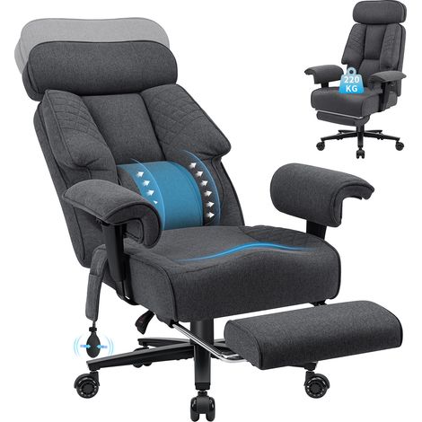 XXL Bürostuhl bis 227kg ergonomischer Drehstuhl, großer & hoher Chefsessel, mit breitem Sitz, verstellbarer Lendenstütze Grau (1/5)
