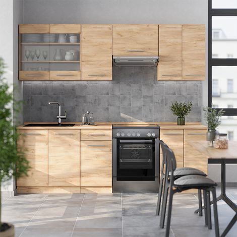Küchenzeile Fame-Line, Goldkraft Eiche, 240 cm ohne Arbeitsplatte, Vicco (1/5)