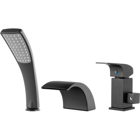 Grifo monomando de bañera combinación de 3 orificios, Negro
