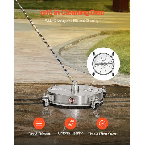 Nettoyeur de surface pour nettoyeur haute pression 395 mm, accessoire nettoyeur sol en acier inox sur roues, 275 bar max. connecteur 0,635 cm 2 buses pulvérisation 2 tiges extension, pour béton (1/5)
