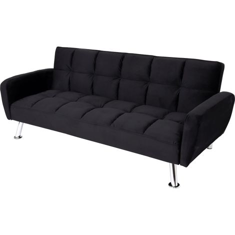 Canapé convertible 3 places avec fonction lit dossier réglable 3 positions assise confortable avec accoudoirs tissu velours noir 040010434 (1/5)