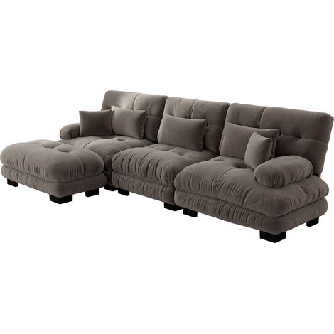 Modulares Ecksofa in L-Form aus braunem Chenille mit Ottoman (1/5)
