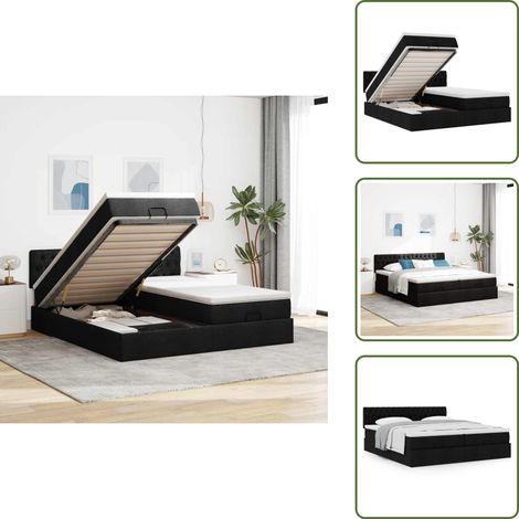 Ottoman-Bett mit Matratzen Schwarz 160x200 cm Stoff - Ottoman-Bett - Ottoman-Betten - Bettrahmen - Bettgestell (1/5)