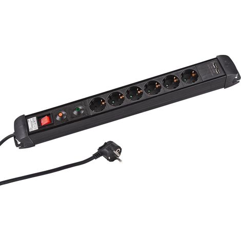 Kestek Steckdosenleiste 6-fach schwarz mit Schalter, 2xUSB und Überspannungsschutz (1/5)