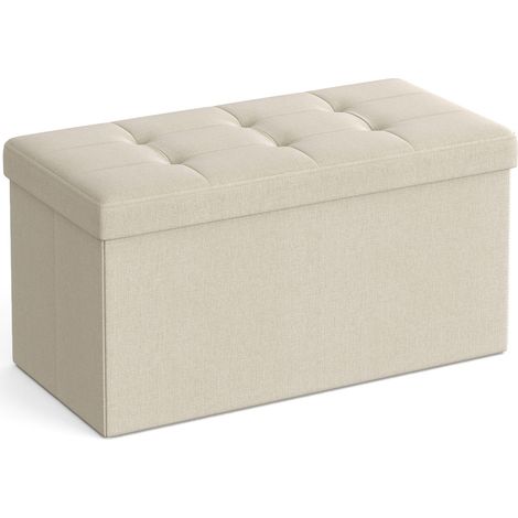 Panca Contenitore Pieghevole in Tessuto Effetto Lino Beige (1/5)