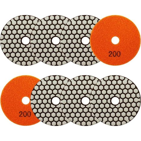 8-teiliges Set – Diamantscheibe – Polierpad – Körnung 200 für Granit, Marmor, Quarz – Trockenpolier-Winkelschleifer – Schwarz – 100 mm (1/5)