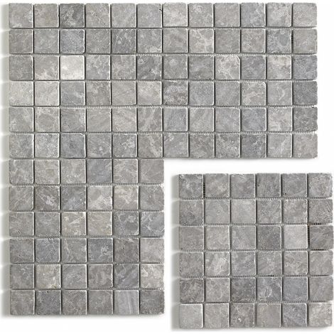 Carrelage de mosaïque (Boite de 1m²) / Plaque mosaïque mur et sol en marbre naturel, coloris gris mat - 30 x 30 cm - PEGANE -