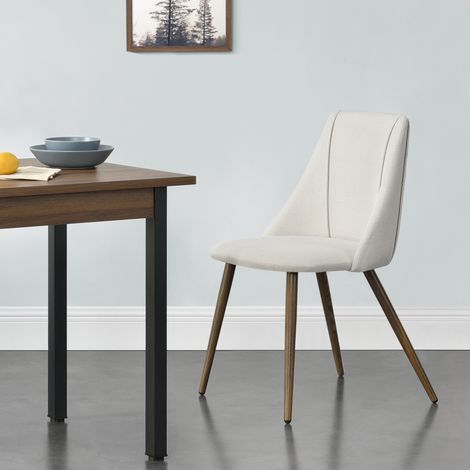 Set da 2 Sedie con Rivestimento in Tessuto 2 Poltroncine Imbottite con Gambe in Metallo - Beige (1/5)