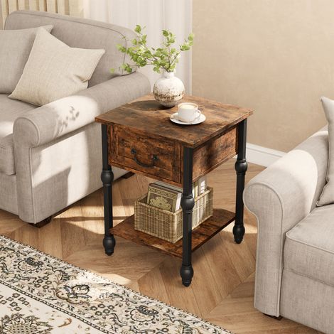 Table colonne romaine tiroir – métal MDF 2 niveaux (1/5)