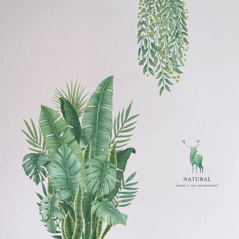 Sticker mural plante verte, Sticker mural plante tropicale, Sticker mural vert (1/5)