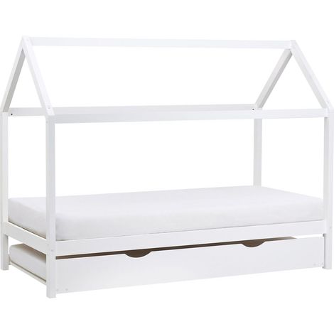 Lit Gigogne Simple en Bois de Pin 90 x 200 cm avec Sommier à Lattes pour Enfants Blanc Crillon (1/5)