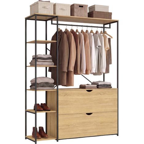 Kleiderschrank Regal B. 113 cm DETROIT 2 Schubladen Industriedesign