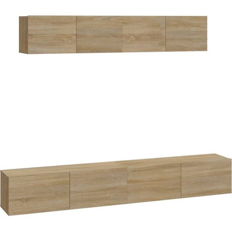 Conjunto de muebles mueble aparador TV televisión salón dormitorio salón 4 piezas roble sonoma madera contrachapada marrón 020024811