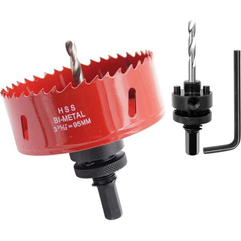 Scie cloche 95mm, mèche cloche à arbre pour usage intensif, foret 4341, outil de perçage pour percer des trous dans différents types de bois, aluminium, PVC, etc. (1/5)