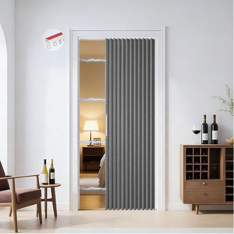 Magnetic Door Curtain, 120 x 200 cm, Foldable, Blackout Curtain, Interior Door Curtain, Foldable, No Drilling, with Adhesive Rail, Hooks, for Cupboards, Bathroom, Bedroom, Living Room, Grey (1/5)