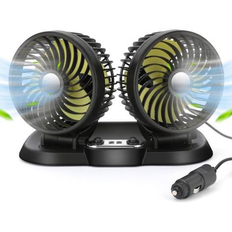 Ventilateur de Voiture 12V à Double Tête Ventilateur de Véhicule USB Portable Rotation à 360 Degrés Ventilateurs (1/4)
