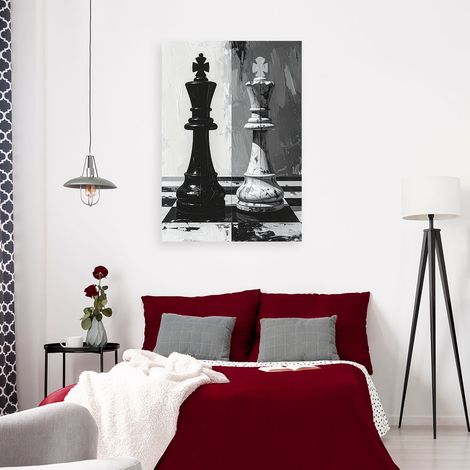 Wandbild Schach 3D König Schwarz und Weiß Abstrakt 60x90 (1/4)