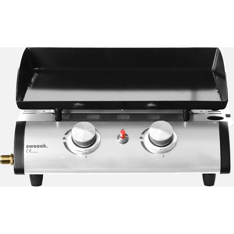 Plancha de gas con 2 quemadores de acero inoxidable, 5kW
