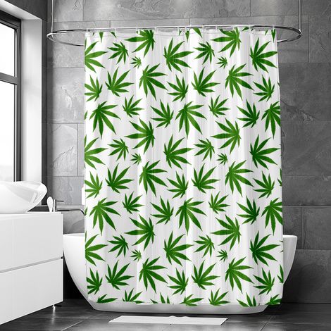 Rideau de douche motif feuilles de cannabis vertes, rideau salle de bain imperméable, 150x180 cm (1/5)