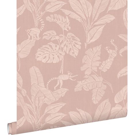 papier peint singes et feuilles de la jungle vieux rose - ESTAhome (1/5)