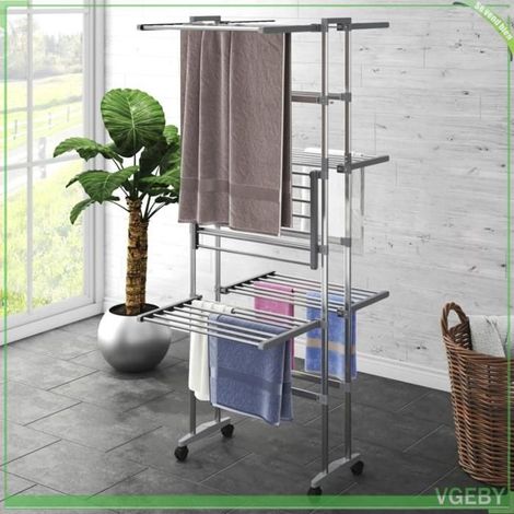 344376 étagère à linge à 3 niveaux avec roues Argenté 60x70x129 cm (1/5)