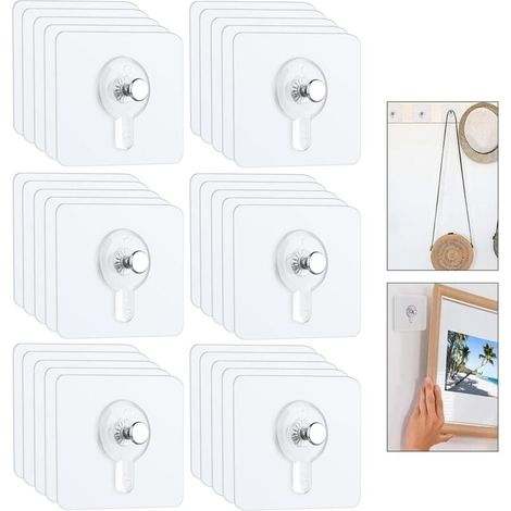 Lot de 30 Accroche Tableau Sans Percer, Fixation Murale Transparent Accroche Cadre, Crochets Auto-adhésifs pour Accroche Cadres Photo,Miroir (1/4)
