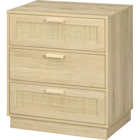 Cassettiera 3 cassetti mobile portaoggetti 60 x 38 x 69 cm antiribaltamento scandinavo decorativo in melaminico legno naturale 210001563